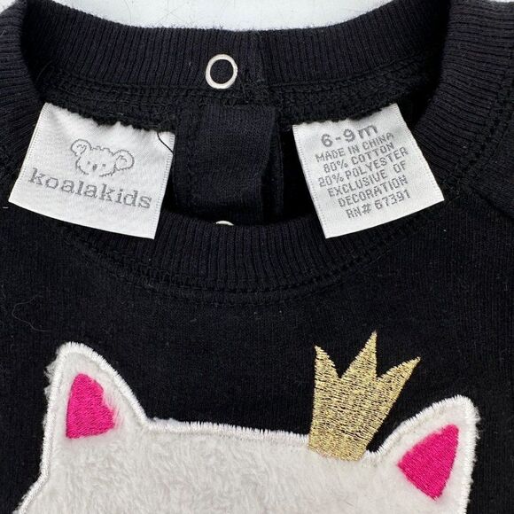Toys R Us KoalaKids Cat Princess Applique Sweatshirt 6-9M Baby Girl Black White - Picture 3 of 5
